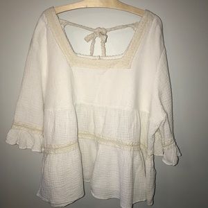 Caslon Ruffled Gauze Tie-Back Blouse- 3X